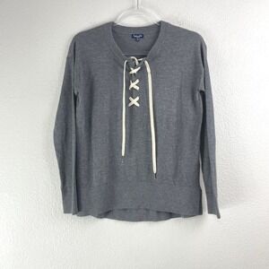 Splendid Lace Up Sweater Womens XS‎ Gray Cashmere Blend Long Sleeve Knit Top